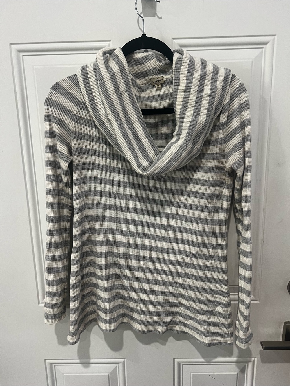 Chip & Pepper Gray and White Striped Cowl Neck Sweater